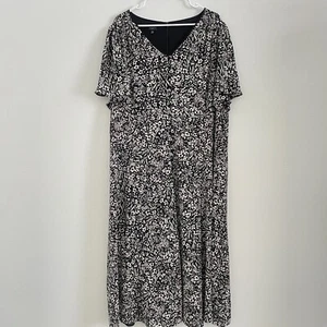 Abito Talbots donna 20W nero bottoni davanti linea A midi scuro romantico ufficio - Foto 1 di 10