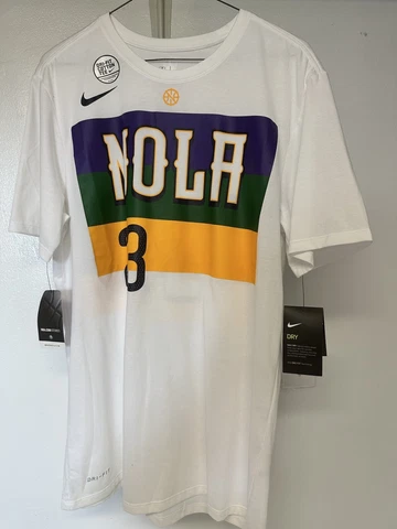 Nike Dri Fit New Orleans Pelicans Mardi Gras T Shirt Men’s L Anthony Davis Cover