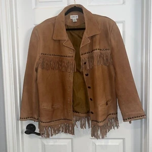 Vintage Mens Santa Fe Western Leather Jacket LARGE Fringe Cowboy Texani 70s 80s - Picture 1 of 14