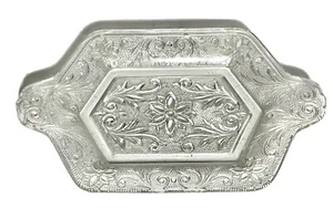 GLASSTABLETT geätztes Sandwichmuster 9""x 5 3/4"" Tab Griff Serviergeschirr - Bild 1 von 5