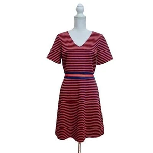 Draper James Nassau Red & Blue Striped V Neck Ponte Knit Dress Mini/ Midi Medium - Picture 1 of 9