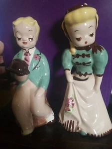 De Lee Delee Art Bashful Girl & Boy Vase Figurines Hattie California  - Picture 1 of 9
