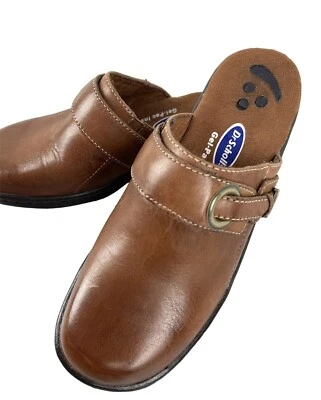 DR SCHOLLS BREE Gel-Pac Insoles Clogs Mule Slides Women's 6.5 Brown Leather NICE - Image 1 of 4