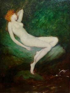 Warren Davis -Nude Nymph Sleeping - 1924 Oil painting