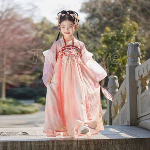 Kid Girl Hanfu Dress Ancient Chinese Tang Dynasty Traditional Hanfu Set Costume - Picture 1 of 25