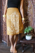 Boho Chic Wrap Skirt Brown White Embroidered Stonewashed Short Skirts SM 