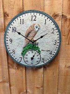 Wall Clock Garden Outdoor Indoor 12 inch Barn Owl Birds Design - Picture 1 of 7