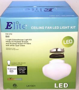 Elite Ceiling Fan LED Light Kit Globe 3 Colors Oil Rub Bronze Brush Nickel White