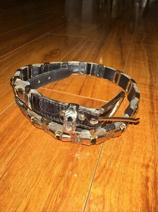 Vintage NANNI Italian Leather & Steel Designer Belt M 30 Inches - Picture 1 of 13