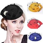Women Mini Hat Hair Clip with Veil Bowknot Bead Casual Party Headpiece