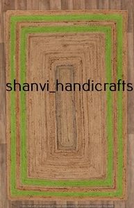 Hand Braided Bohemian Jute Rectangle Indian Handwoven Beautiful Floor Rag Rugs - Picture 1 of 6