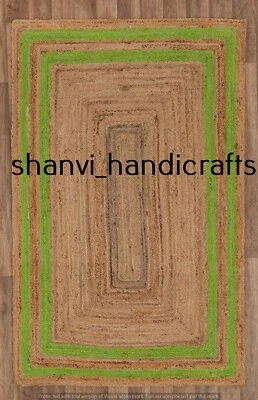 Hand Braided Bohemian Jute Rectangle Indian Handwoven Beautiful Floor Rag Rugs - Image 1 of 4