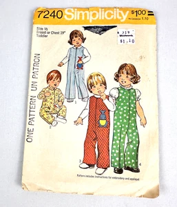 1975 Simplicity 7240 Cut Sewing Pattern Toddler Jumpsuit Size 6 Months to 3 - Picture 1 of 7