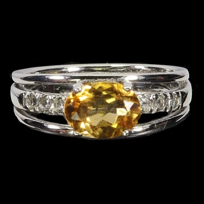 Black Friday 925 Sterling Silver Ring Citrine 8x6mm White Topaz Jewelry Size 7 - Image 1 of 4