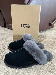 UGG Scuffette II Slipper Slip-On Black Suede Shearling Fur Women’s Size 10 W/box - Picture 1 of 12