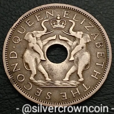 Rhodesia & Nyasaland 🇬🇧 🇿🇲 🇲🇼 1 Penny 1958. KM#2. One Cent coin. Elephants - Image 1 of 4