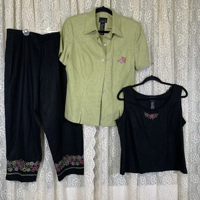 Scarlett 3 件套复古套装。 12号绿色/黑色。 刺绣夹克/裤子 — 第 1/4 张图片