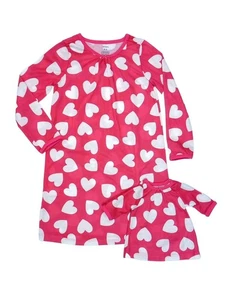 Carter's Girl's Heart Print Pink Nightgown with Doll Gown, Size 4/5 - Picture 1 of 2
