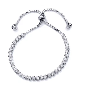 Silver Jewelco London CZ Tennis Eternity Adjustable Toggle Slider Bracelet 3mm - Picture 1 of 3