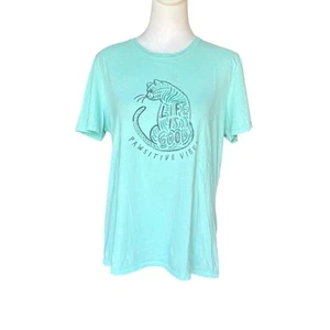 Life is Good Pawsitive Vibes Cat Tee Shirt Classic Fit Womens Size Medium Green - Picture 1 of 9