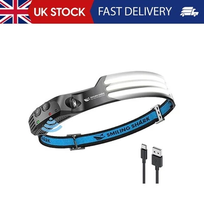 Smiling Shark LED Headlamp, 230°Wide Angle 3*White Light Strips The Brightest He