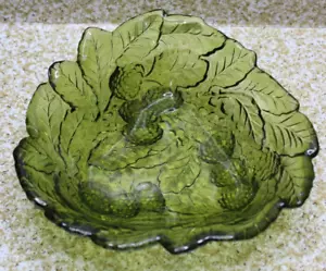 VINTAGE Indiana Glass Bowl LOGANBERRY GREEN Triangular 7" x 2" Deep C- ALL PICS - Picture 1 of 8