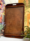 Antique Mahogany Serving Tray Tooled Leather Elizabethan Scene A Beautiful Piece