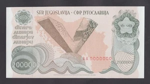 đź”´YUGOSLAVIA 2000000 Dinara 1989 UNC P100s SPECIMEN with ZEROES SERIAL NUMBER - Picture 1 of 3