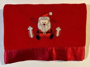 Vintage Decken and Beyond rot Weihnachtsmann Ho Ho Ho Fleece Babydecke Satinborte - Bild 1 von 4