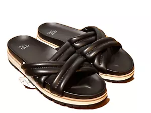 Time And Tru Women's Crossband Footbed Slides Sandals Size 9 Black NEW - Picture 1 of 12
