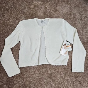 US Angel Girls 14/16 White Cardigan Sweater Pearl Beaded Scallope Communion NWT - Picture 1 of 16