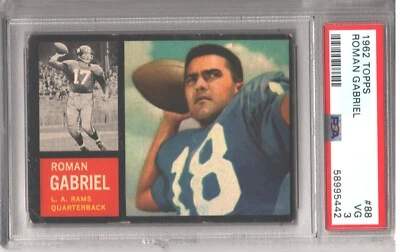 1962 TOPPS FOOTBALL ROMAN GABRIEL ROOKIE # 88 CARD HOF PSA 3 VG (Very Good) Rams - Image 1 of 2