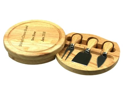 CATHCART ELLIOT Personalised Round Cheese Board & Knife Set 19 cm – Swivel Drawer Foodie Gift