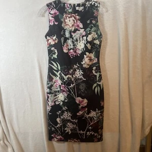 Calvin Klein Black Pink Floral Scuba Sheath Midi Dress Classic - 4 (0200-0030) - Picture 1 of 10