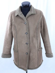 Women's LL Bean Jacket M Coat Reg Brown Suede Faux Fur Dress Winter Western Tan - Picture 1 of 17
