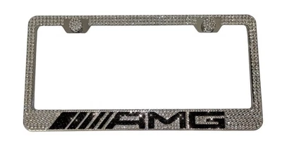 AMG Mercedes Benz Clear Crystals Crystalized License Plate Frame Holder W/ Caps - Image 1 of 3