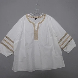 Talbots Plus Size 3X White Cotton Crochet Trim Boho Tunic Top Blouse Coastal NWT - Picture 1 of 9