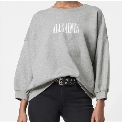 Sudadera AllSaints Gris Logo Para Mujer Pequeña Minimalista Pullover Manga 3/4 Foto 1 de 4