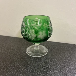 Vintage Marsala Emerald Green Cut to Clear Crystal Brandy Snifter Glass 4 3/8" - Picture 1 of 9