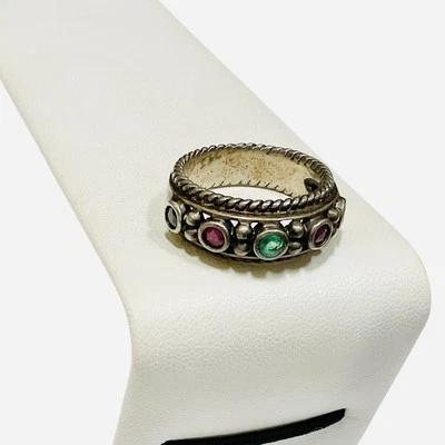 Anillo Banda Rubí Zafiro Esmeralda Plata Esterlina CNA Tailandia 925 Talla 7 De Colección Foto 1 de 4