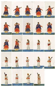 Indian Company School Mica Paintings – Set of 24 Nautch Dancing Girls & Music... - Picture 1 of 12