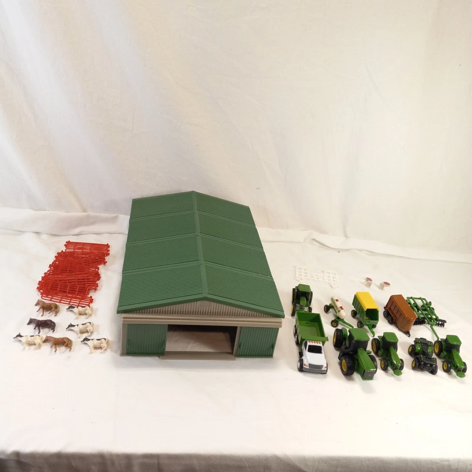 1/64 Ertl Machine Shed Set with Vehicles Tractors Animals Acessories & Fence Lot - Image 1 of 4