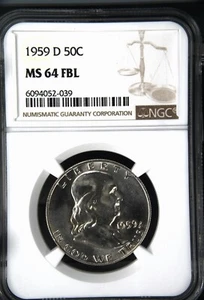 1959 D Franklin Half Dollar 50C NGC MS64 - Picture 1 of 2