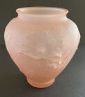 Antique Vintage USG Tiffin Glass Raised Poppy Pink Satin Frosted Vase 1920s 8.5"