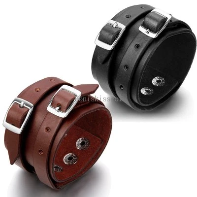 Gothic Super Wide Leather Cuff Wrap Bracelet Wristband  Men's Gifts Fashion - Image 1 of 4