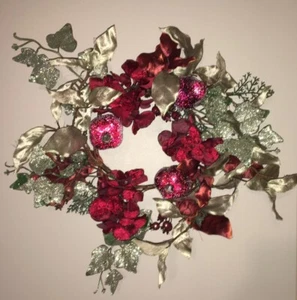 Colorful Christmas Wreath - Red Silver Gold, Sparkles, Glass Fruits Wall Hanging - Picture 1 of 3