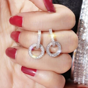 Pendientes de aro doble de 20 mm AAA CZ con pernos para mujer oro blanco de 18 K pendientes rellenos - Imagen 1 de 6