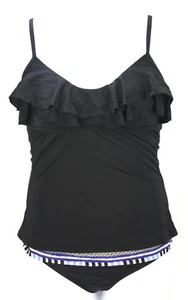 Traje de baño Kenneth Cole M negro azul con volantes sin alambre 2 piezas Usado en excelente estado - Imagen 1 de 4