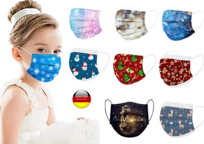 SAFETY MASK Einweg Maske Kinder 3-16 Jahre Weihnachten Winter Schneeflocke Einmal Mundschutz