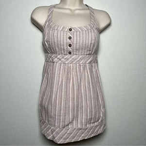 NEW Mango MNG Women 100% Linen Empire Wiast Top Medium Pink Stripe Cottage y2k - Picture 1 of 11